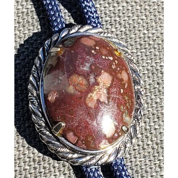 Vintage Native Bolo Tie Made In USA Southwest Large Jasper Gemstone - Picture 2 of 14
